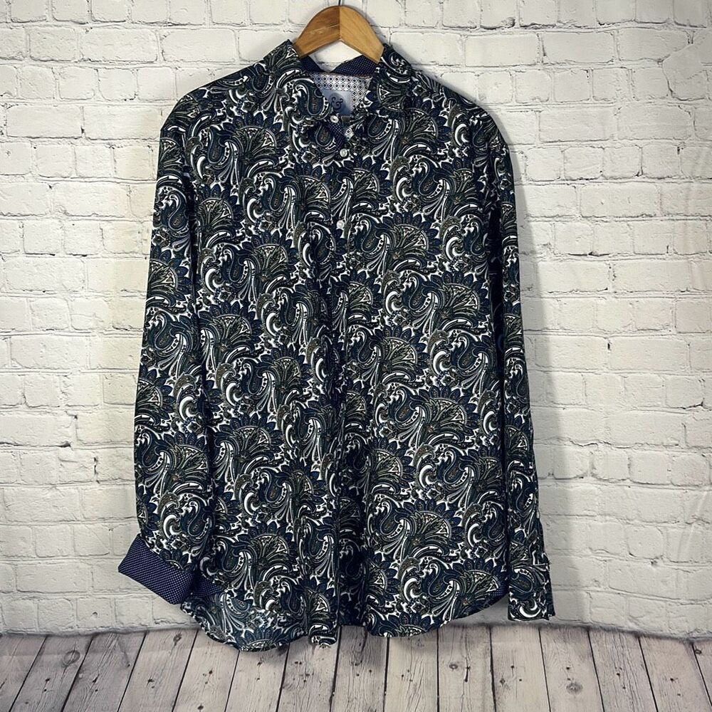 Kilburne & Finch Shirt Mens XL Blue‎ Paisley Long Sleeve Button Up Polyester